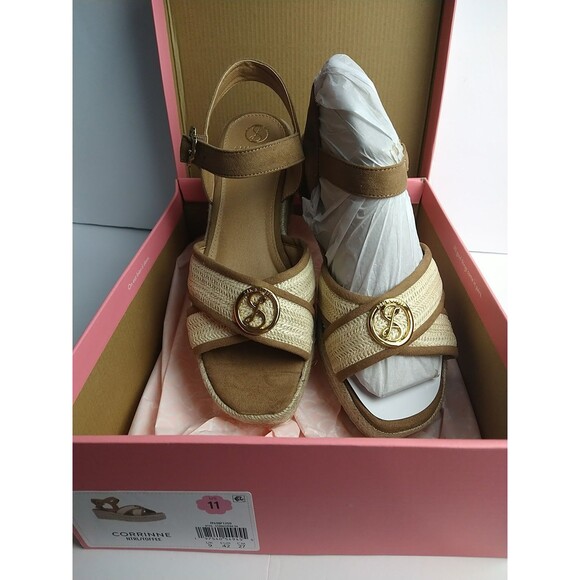 Sam & Libby Women's Corrinne Wedge Sandal, US 9 Corrinne natural toffee strap - Picture 1 of 11